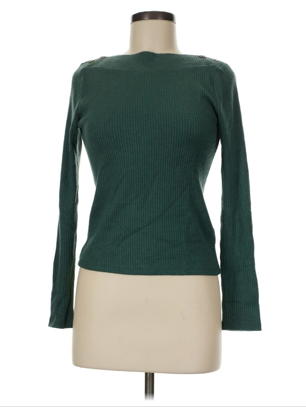 Madewell Forest Green Ribbed Boatneck Long Sleeve Top